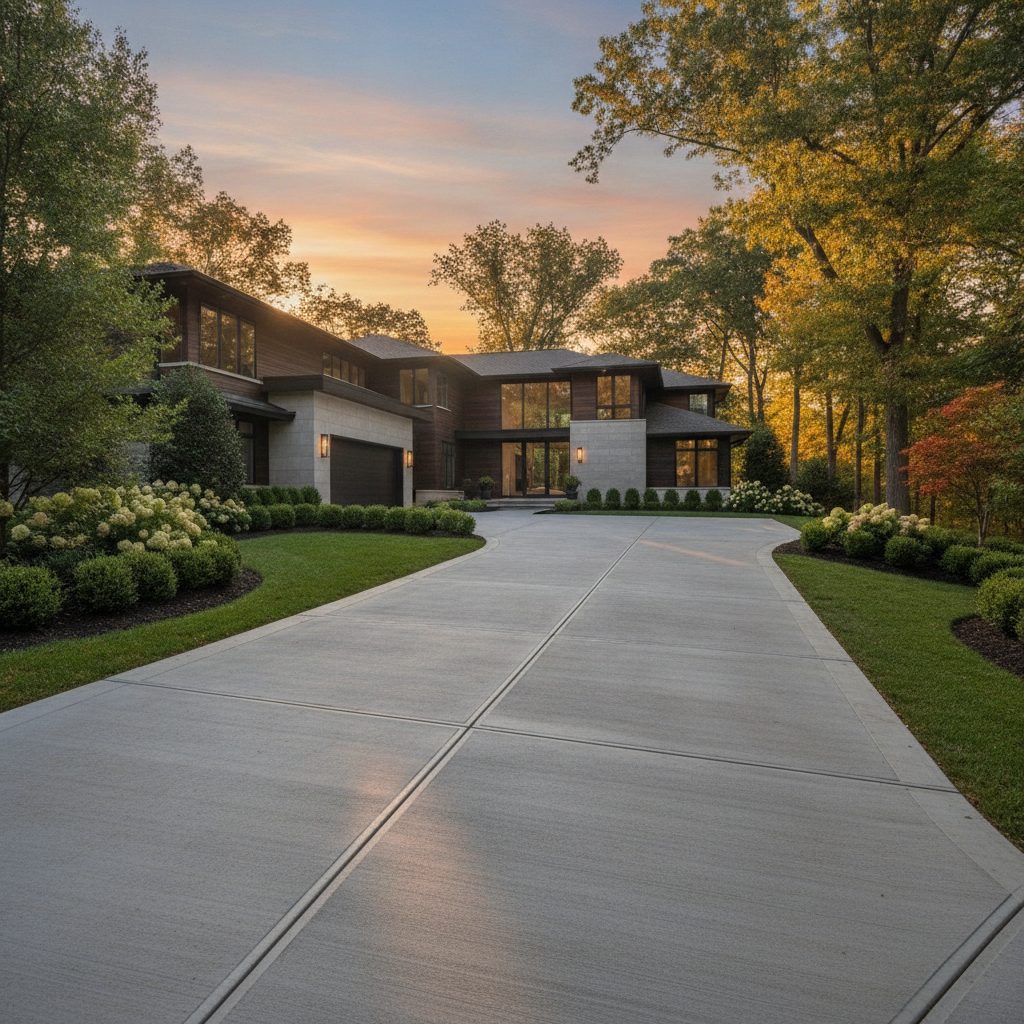 Freshly finished premium concrete driveway in Indiana