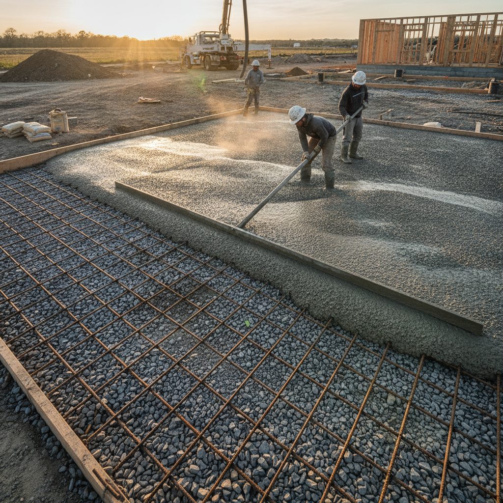 Concrete base preparation and pour